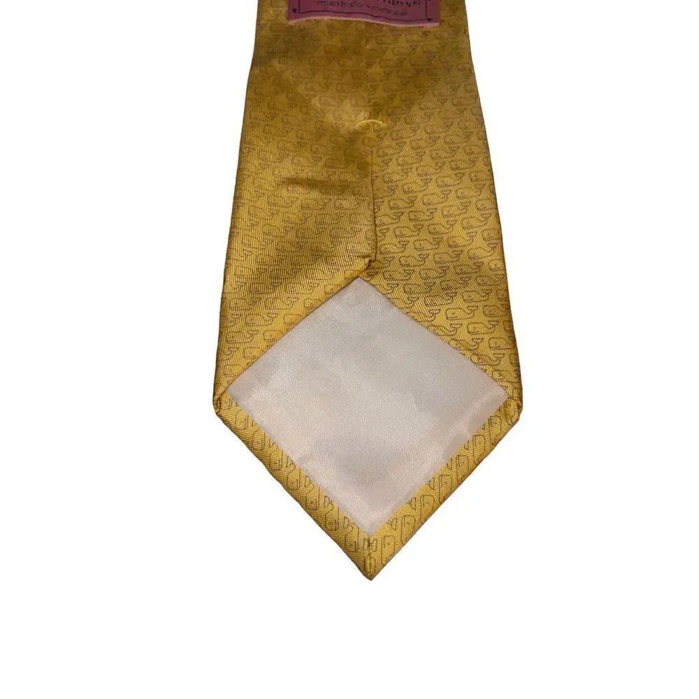 Vineyard Vines Golden Whale Logo Print Handmade in USA Necktie